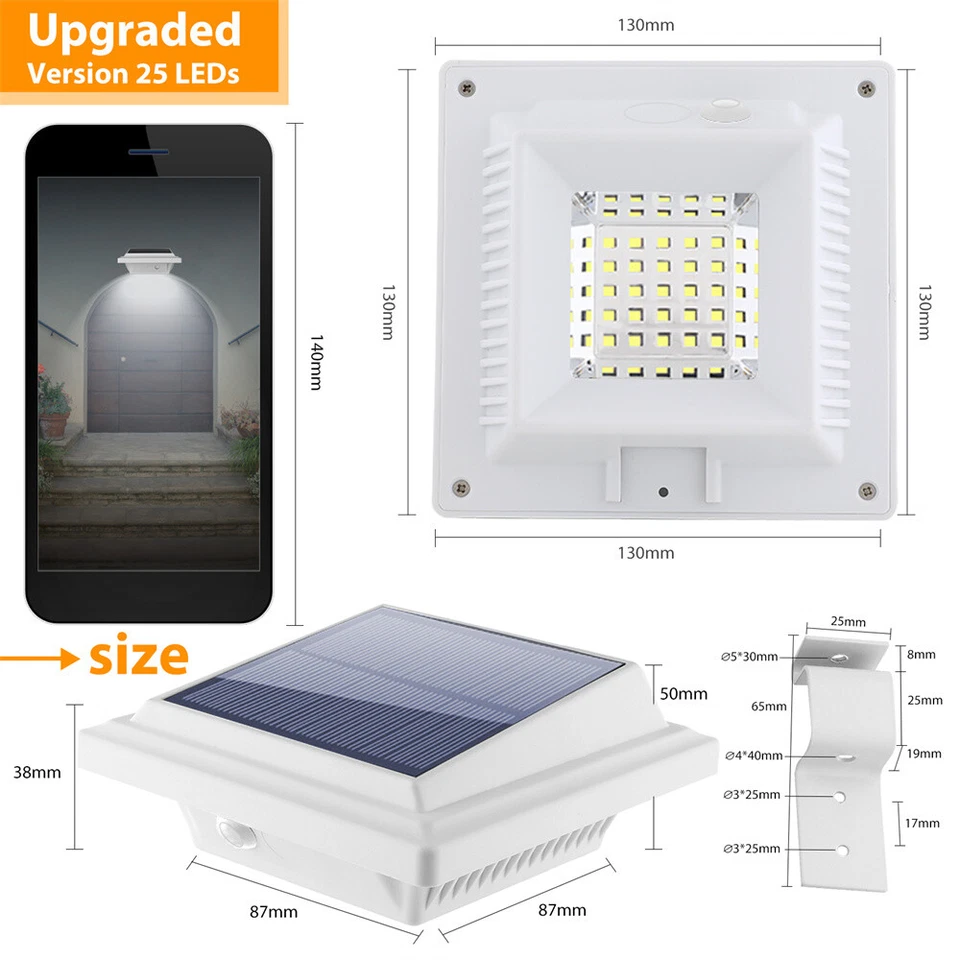 6Pcs Outdoor 25LED Solar Gutter Lights IP65 for Fence Roof Garden Yard Wall Lamp - Image 3 of 4