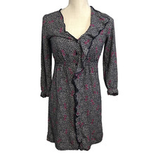 PINS & NEEDLES Dress Size Small Urban Outfitters Ruffle button down navy purple 