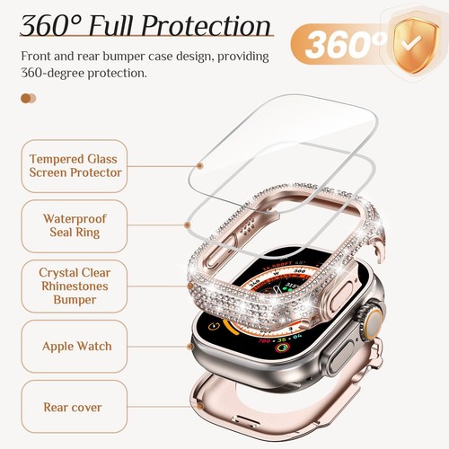 Waterproof Bling Case Screen Protector Cover for Apple Watch Series 10/9/8/Ultra - Zdjęcie 65 z 70