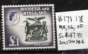 🦋🦋Rhodesia & Nyasaland  1959-64 Sc#171VF OG, LH Sc$47.50 FREE S/H for USA
