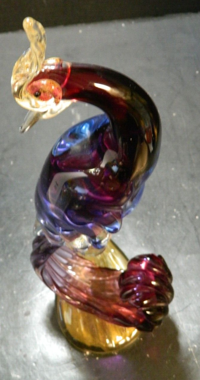 Barbini Murano Purple Gold Bird of Paradise Italian Art Glass Pheasant Sculpture