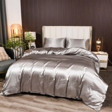 3-Piece Reversible Silk Comforter Set Bedding Set Luxury Soft Satin Duvet Cover
