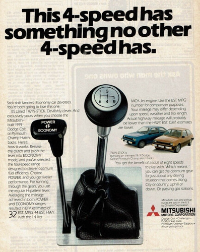 Vintage Print Ad 1979 Mitsubishi Twin-Stick Clutch Dodge Colt Plymouth Champ