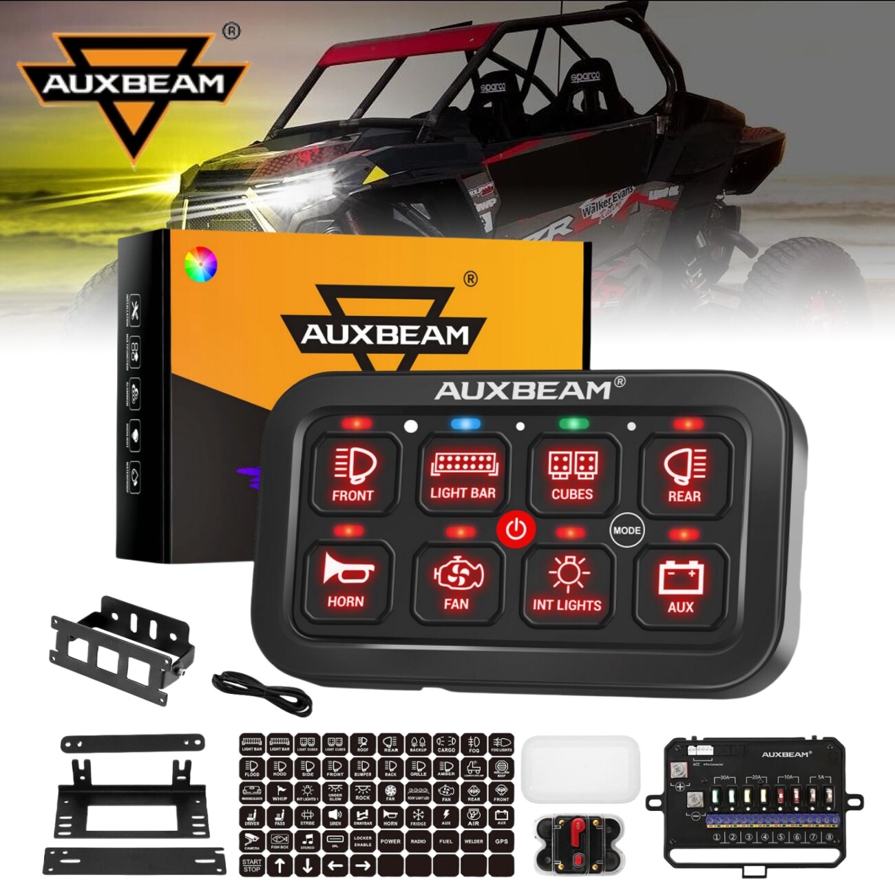 Auxbeam 8 Gang RGB Switch Panel Automatic Dimmable for Polaris RZR XP 2020-2024