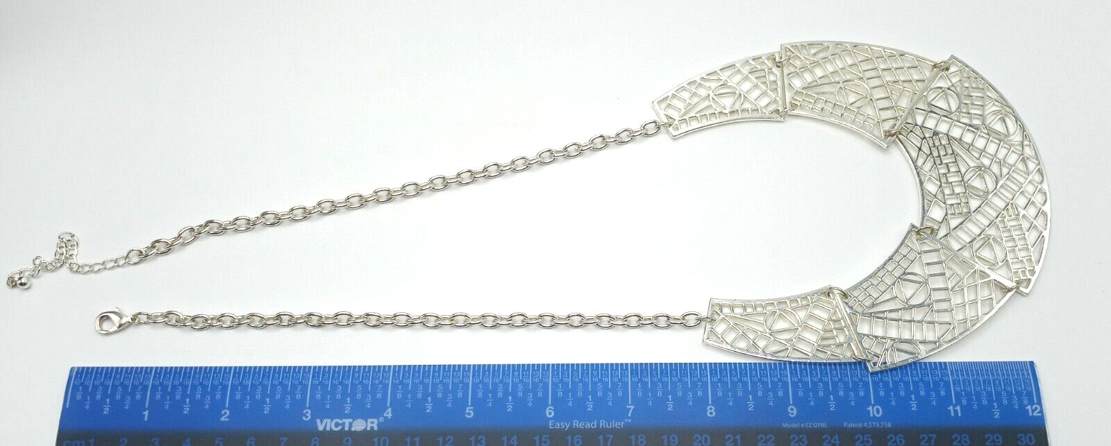 Aztec Pattern Silver-Tone Bib Statement Necklace - image 4