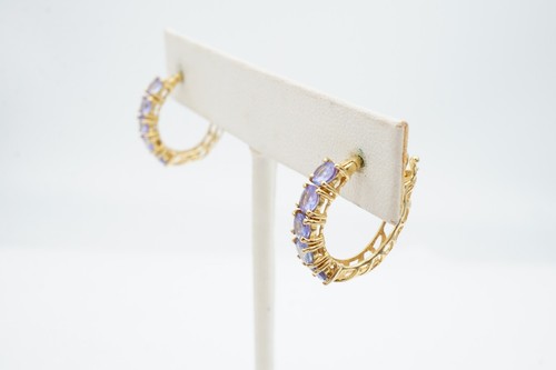 10k Yellow Gold Iolite Hoop Earrings - Picture 4 of 9