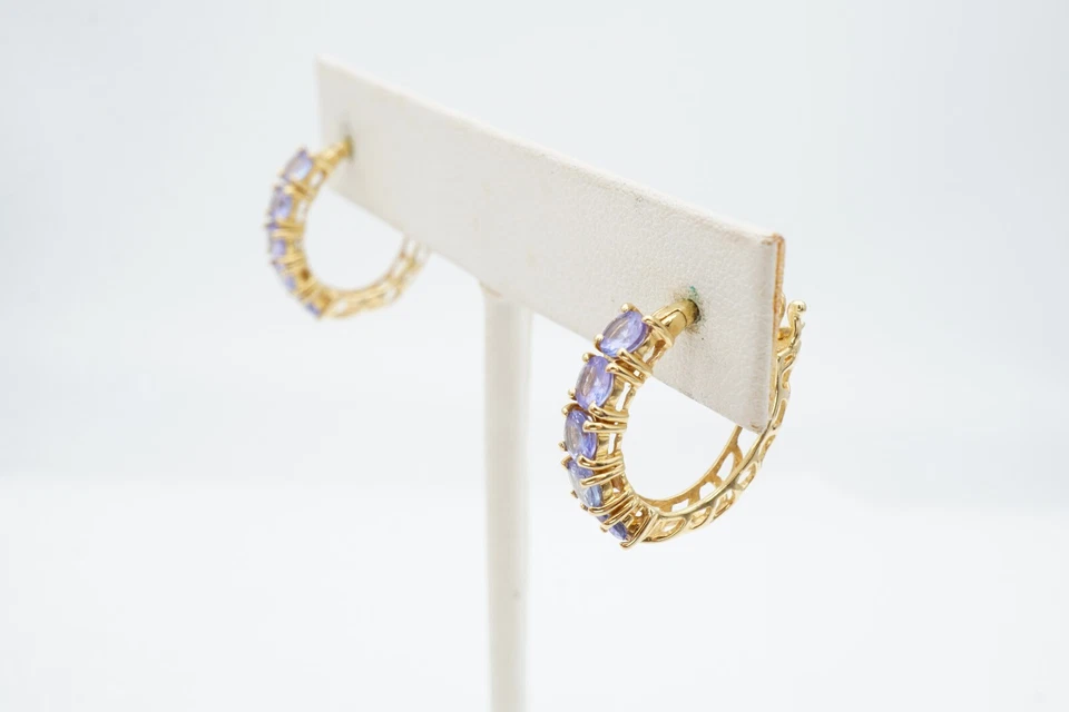 10k Yellow Gold Iolite Hoop Earrings - Image 4 of 4