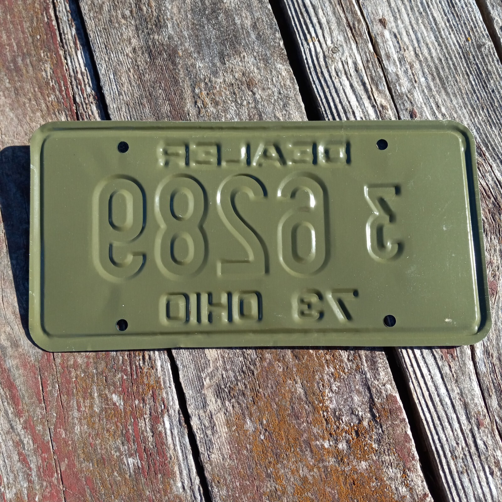 1973 Ohio DEALER License Plate "3 6289" 73 OHIO (white on green) eBay