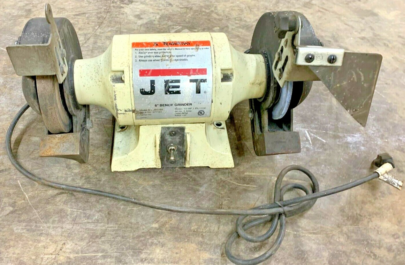 JET 6" BENCH GRINDER, JBG6A, 1/2 HP, 1 PH, 115 V, 5 A, 1/2" ARBOR