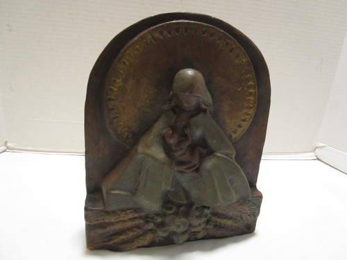 Vintage Mary & Child Terracotta Altar Art Plaque Earthenware Signed Poland 9"T - Picture 4 of 12