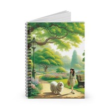 Spiral Notebook Ruled Line A Girl Walking Her Dog in a Park Design 1, Gift