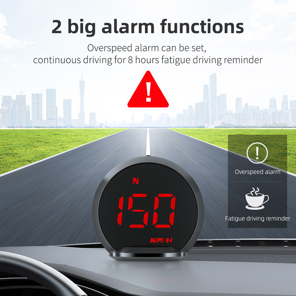 Car Head Up Display GPS Speedometer Digital HUD MPH KMH Compass Overspeed Alarm