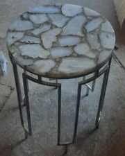 Salt Agate End Corner Table | Stone Bedroom End Lamp Table Interior Decor