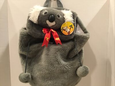 Koala Australia Back Pack Gray White 3D Face Plush Animal