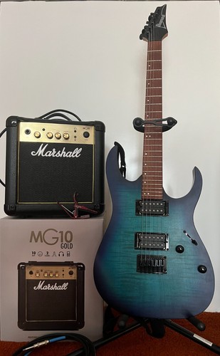 Ibanez Electric Guitar + Marshall Gold Amplifier + Capo + Stand + TS jack cable