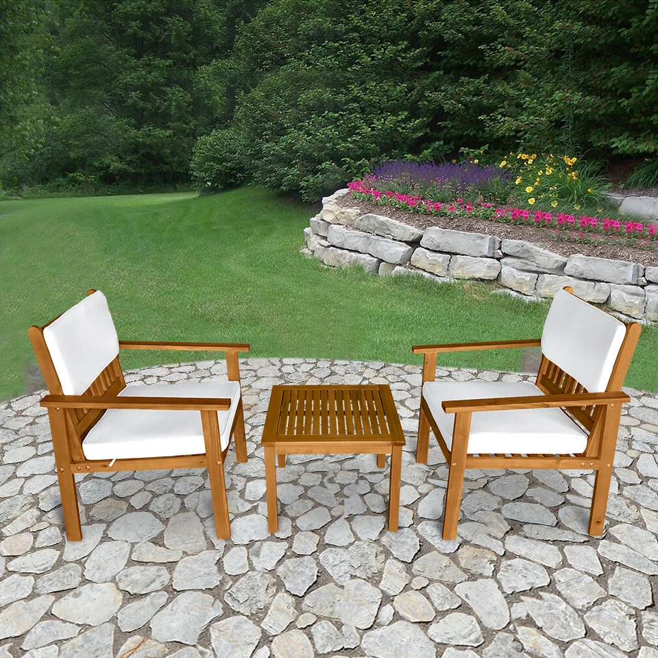 3-Piece Acacia Wood Patio Bistro Set Outdoor Chat Conversation Table Chair Set - Image 2 of 4