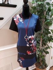 Simply Vera Vera Wang Womens Blue Black Floral Stretch Dress Size XL