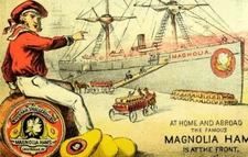 1878 Magnolia Ham Navy Sailor Ship Loading Dock McFerran, Shallcross Card F103