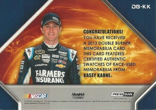 2013 Press Pass Ignite Kasey Kahne Double Burner #/10 Chevrolet SCARCE - Picture 2 of 2