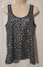 VS Moda International Black & Sparkle Silver Leopard Print Tank Top M Very Nice!