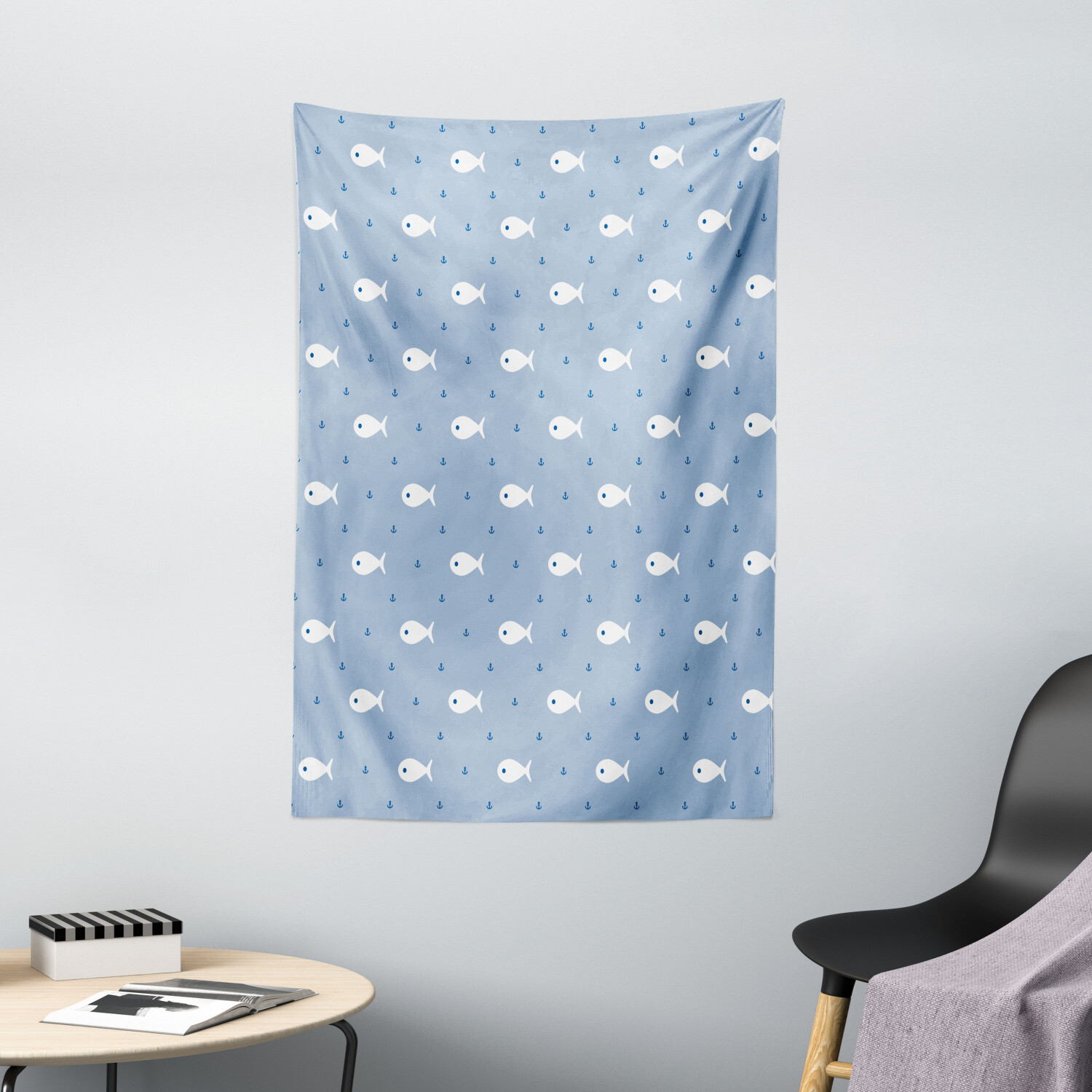 Kids Tapestry Little Fish Aquatic Life Print Wall Hanging Decor