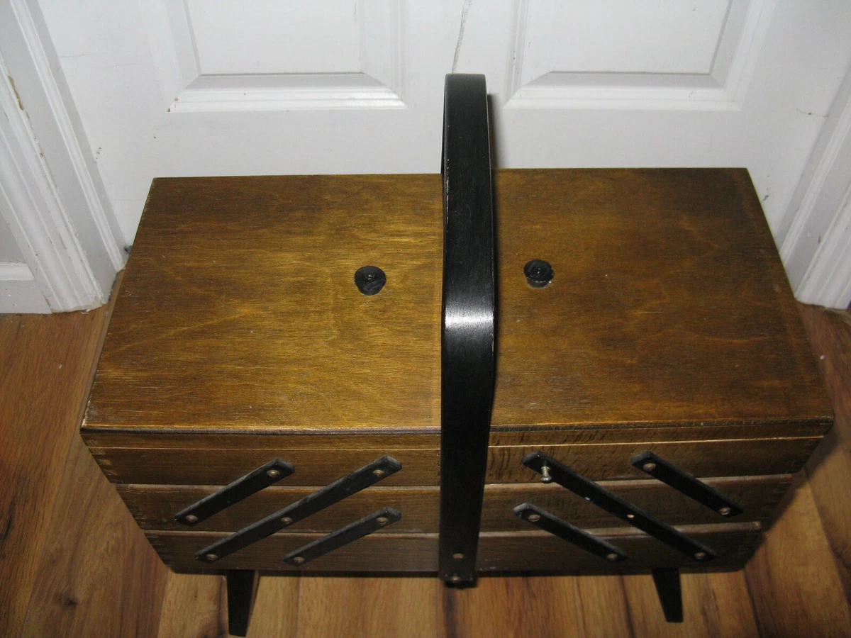 Vintage Accordion Wooden Sewing Box Chest Tier Fold Out, 41 OFF