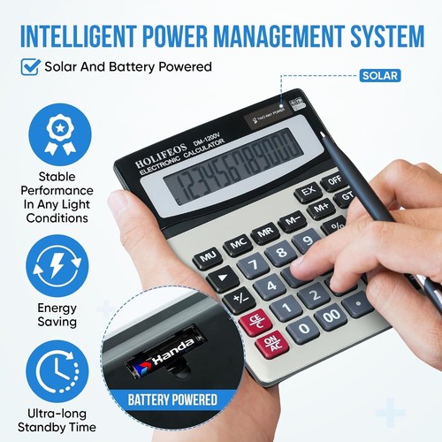 Calculator, 12-Digit Large LCD Display Calculators Desktop, Big Button Desk Calc - Picture 6 of 8