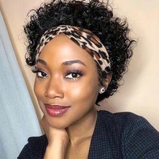 Headband Wig Human Hair Short Pixie Wigs Half Wig Human Hair Machine Made Wigs