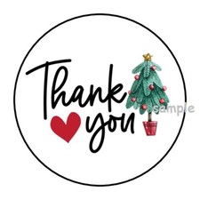 30 THANK YOU CHRISTMAS ENVELOPE SEALS LABELS STICKERS 1.5" ROUND TREE HEART