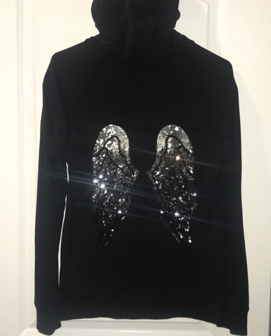 Victoria's Secret Black Ombré Silver Sequin Angel Wings Zipup