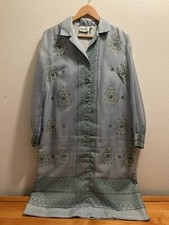 Vintage Alfred Shaheen 60s 70s Shirt Dress, Sz 14 Master Printer, Sheer Blue