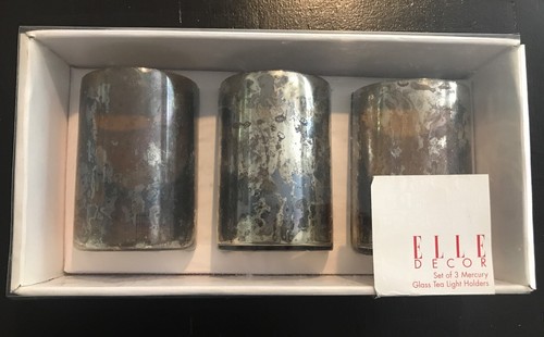 NEW Set of 3 Elle Decor Hand Blown Mercury Glass Tea Light Candle Holders 4" - Picture 7 of 7