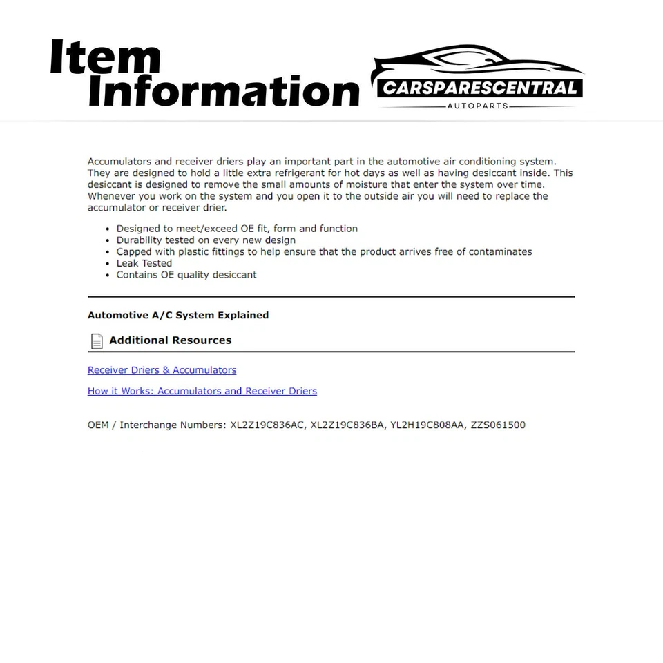 Acumulador de aire acondicionado para Mazda B3000 3,0 L 1998-2008 Mazda B2500 2,5 L 1998-2001 Foto 3 de 3