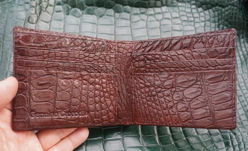 Double Side Genuine Brown Crocodile Belly Leather Skin Men's Bifold Wallet #Y30