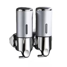 2 Chamber Wall Mounted Bathroom Shower Pump Dispenser and Organizer-Silver 2 Cha