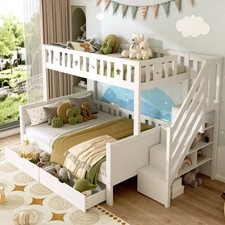 Bunk Beds with Storage Drawers 3ft Single - 4ft6 Double Wooden Bed Frame, White