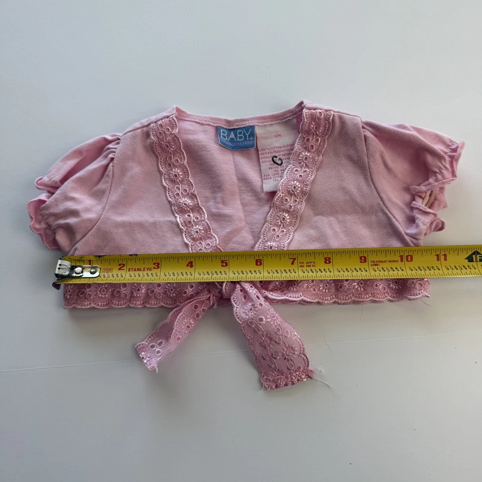 Bolero de encaje rosa de algodón con corbata frontal manga corta recortado encogimiento de hombros Y2K años 2000 de colección Foto 3 de 3