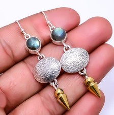 Labradorite 925 Silver Two Tone Arrow Head Earring 2.34" E, Christmas Gift