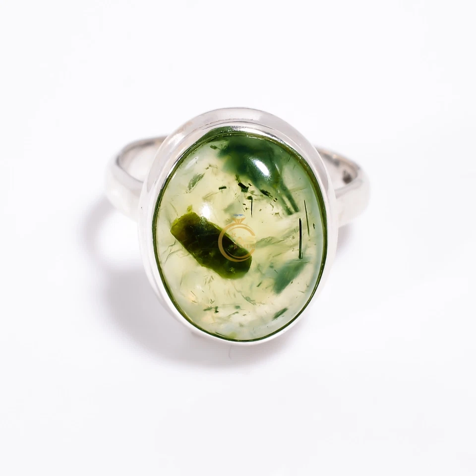 Anillo Prehnita Verde Natural Plata de Ley 925 Hecho a Mano Anillos Boho Foto 3 de 4