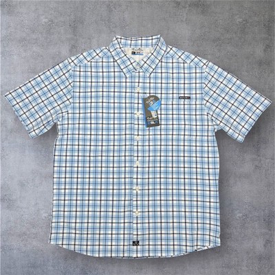 Salt Life SLX Men s Large Blue Plaid UPF 30 Short Sleeve Fishing Shirt NWT