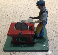 Vintage Tin Toy Set Windmill Grinder Man with Grinding Wheel Mechanical Parts
