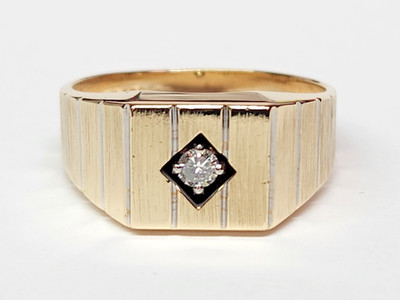 HANDSOME 10k Brushed North/ South Texture Gents 0.10 ct. Diamond Ring Sz 10.25