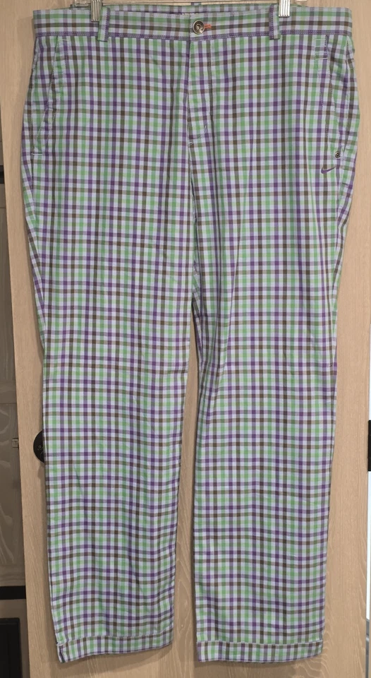 NIKE GOLF Sport Dri Fit Pants Men's 38x32 Multicolor Checks Cotton & Spandex - Image 2 of 4