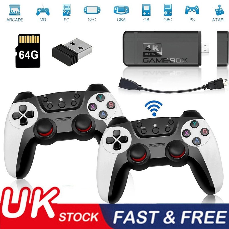 4K HDMI TV Game Stick Console Built-in 64GB 20000 Retro Games 2 Wireless Gamepad