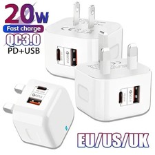 US EU UK 20W Dual Ports Type c USB C PD Wall Charger Fast Quick Charging Power A