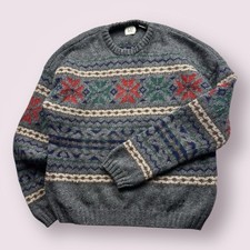 Vintage Men  s GAP Winter Nordic Snowflake Fair Isle Wool Knit Sweater 90s L READ