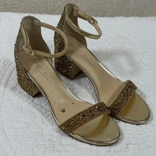 Betsey Johnson Women  s 7 Gold Hanna Beaded Strap Sandals Dress Wedding Heels
