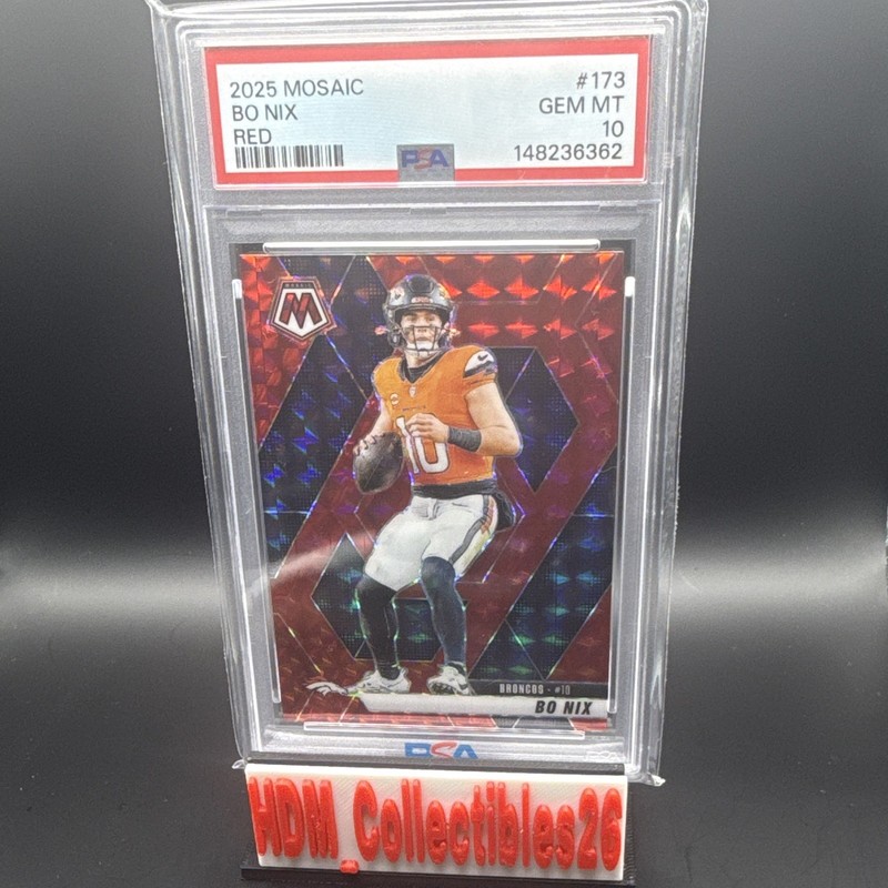 2025 Panini Mosaic Bo Nix Red Parallel #173 Broncos PSA 10 NFL Football Card