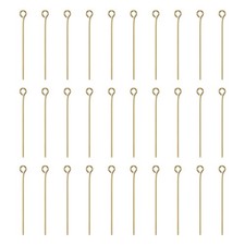 100pcs 18K Gold Open Eye Head Pins 1.38" 35mm Mini Metal Wire Eye Pins Beading