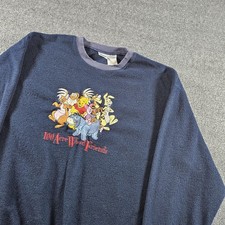 Vintage Disney Store Sweatshirt Mens XL Blue Pooh 100 Acre Wood Friends Fleece